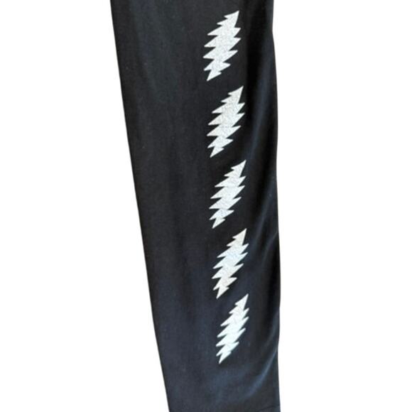"PACT" Graphic Black Leggings SZ S Lightning Bolt Skull Workout Grateful Dead - Picture 2 of 8